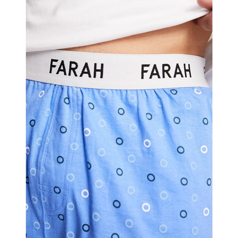 Farah - Pantaloncini da casa blu denim con stampa e logo in vita