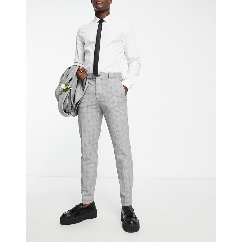 Selected Homme - Pantaloni da abito slim grigio chiaro a quadri