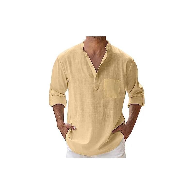 Kobilee Camicia Di Lino Uomo Estiva No Stiro Bianca Maglia Lino Cotone