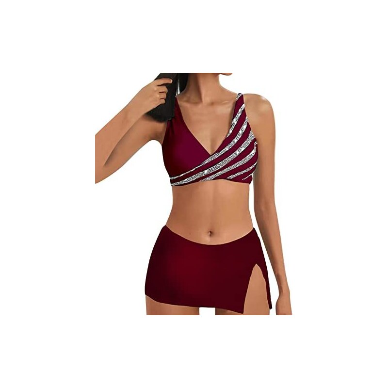 Costume Vita Alta Donna Costume Da Bagno Donna Due Pezzi Brasiliano - Bikini Push Up Imbottito Con Reggiseno A Fascia E Slip Alto Slip Vita Alta Mare