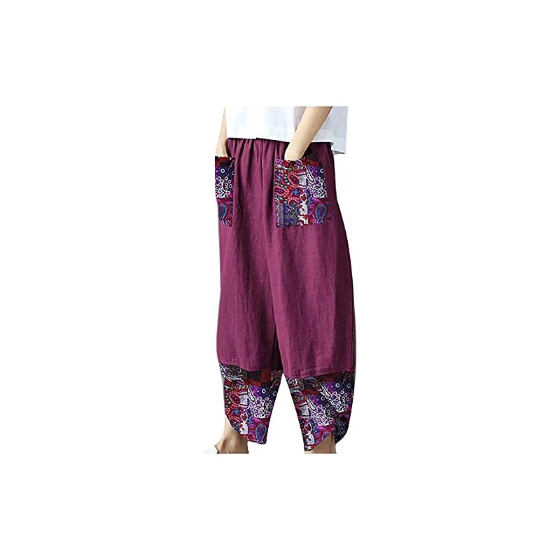 Pantaloni Lino Donna Tankaneo - Harem Larghi Con Vita Elasticizzata
