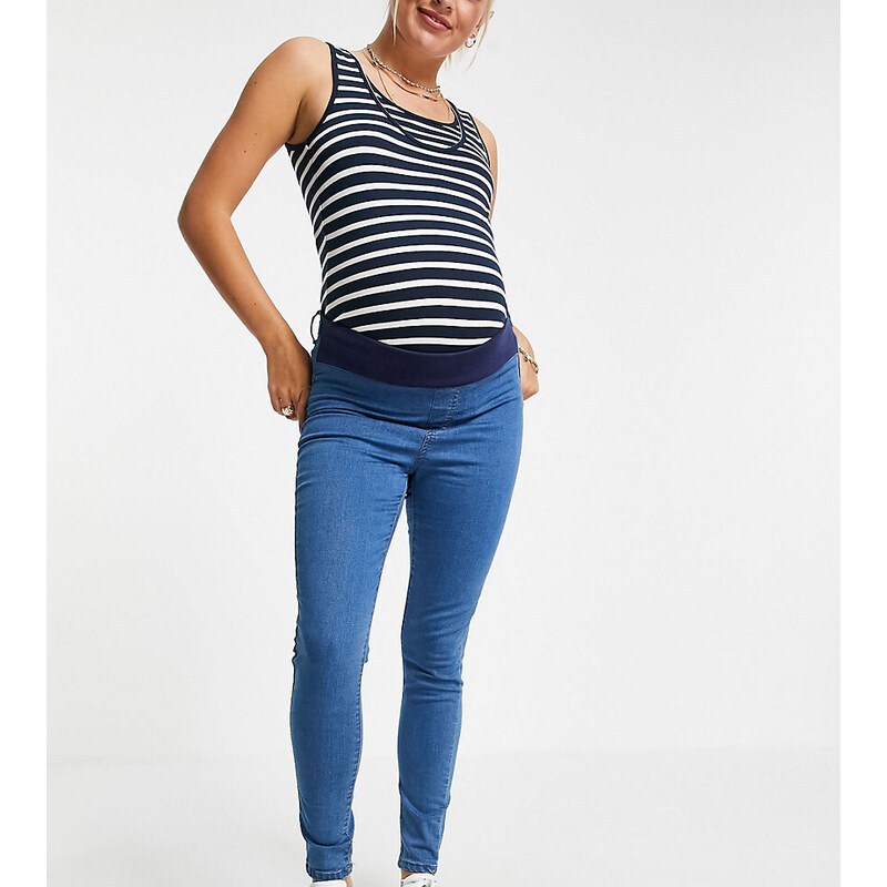 Don't Think Twice Maternity - Chloe - Jeans skinny elasticizzati con fascia sotto il pancione, lavaggio blu medio