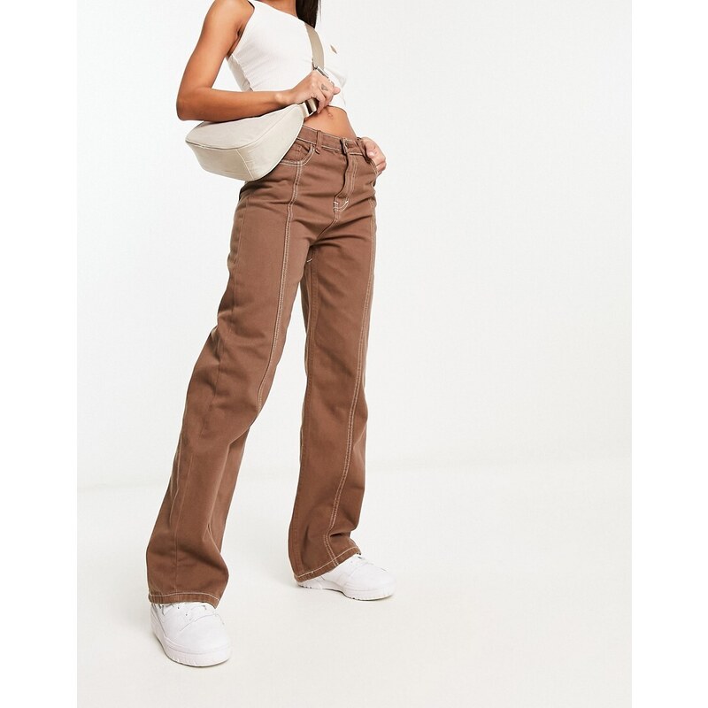 Don't Think Twice DTT - Jeans a fondo ampio marroni con cuciture a contrasto-Brown