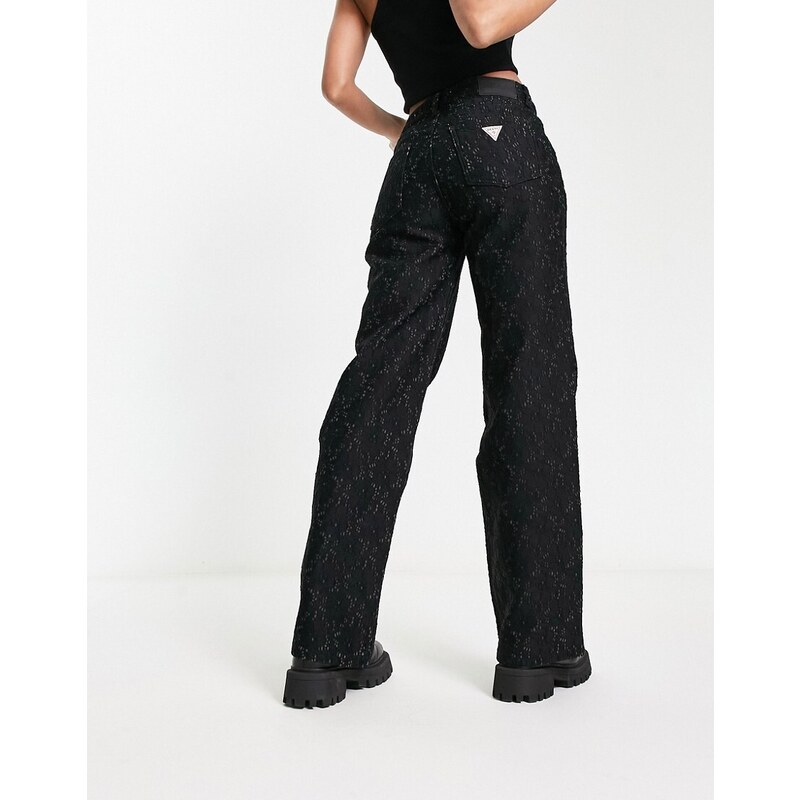 Guess Originals - Jeans a fondo ampio neri con logo-Black