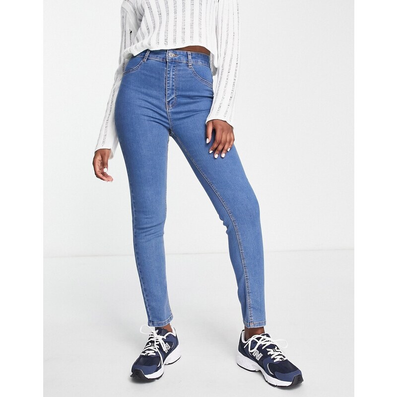 Pull&Bear - Jeans skinny a vita alta blu medio