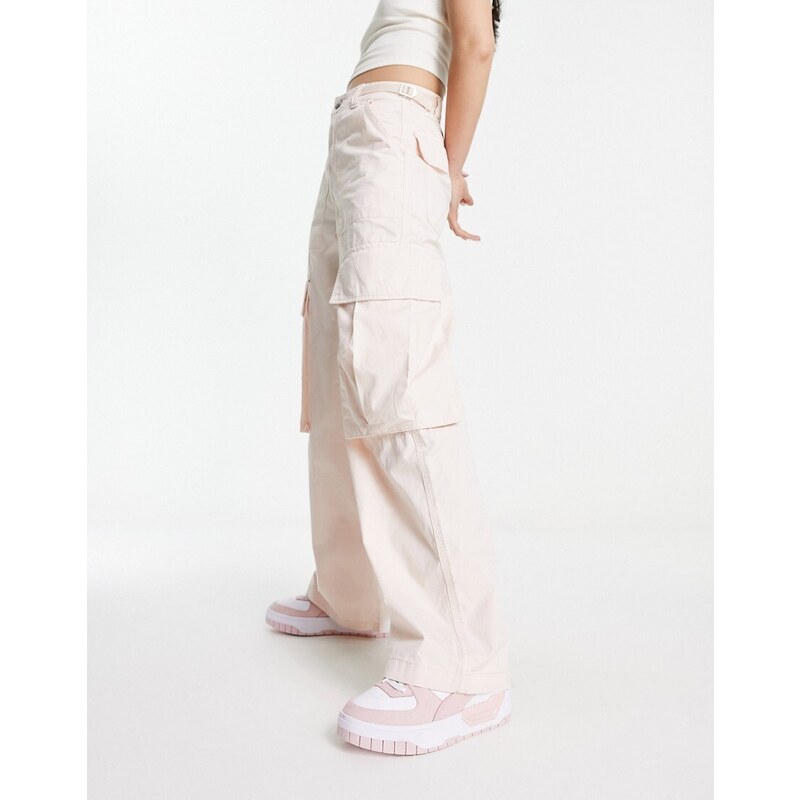 Pull&Bear - Pantaloni oversize dritti cargo rosa chiaro