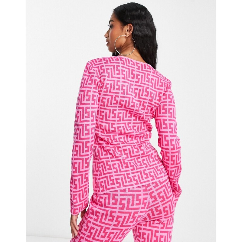Simmi Clothing SIMMI Petite - Top aderente rosa con stampa geometrica in coordinato