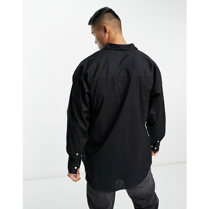 ADPT - Camicia oversize in popeline di cotone nera-Nero
