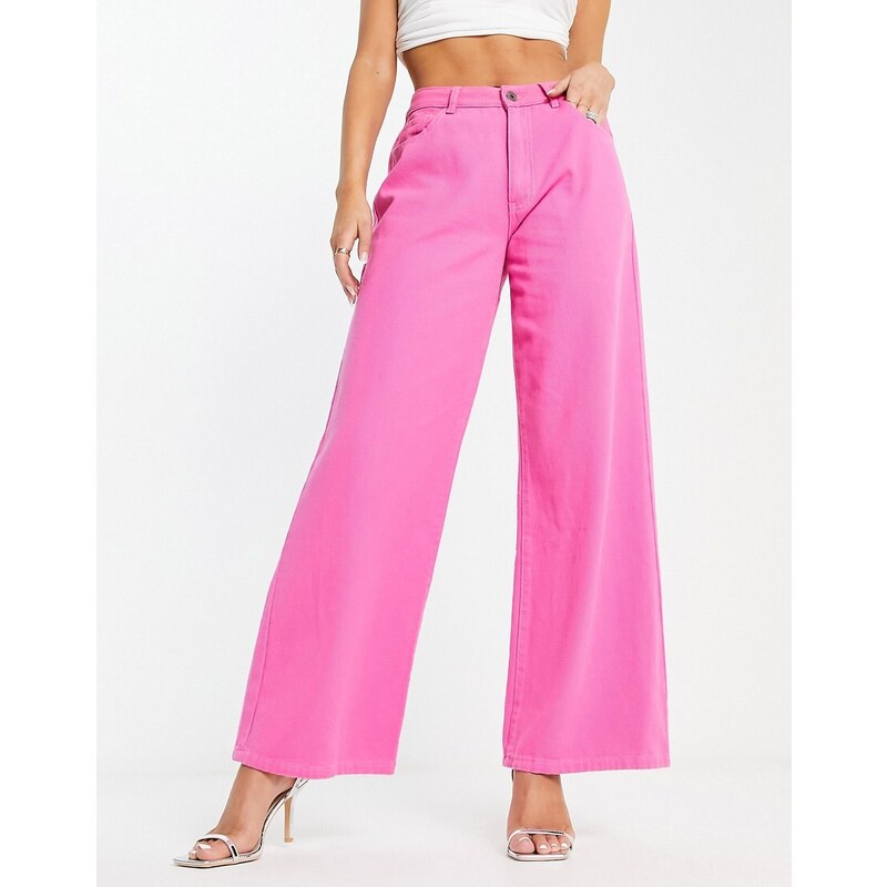 FAE - Jeans a vita alta a fondo ampio lavaggio rosa fucsia