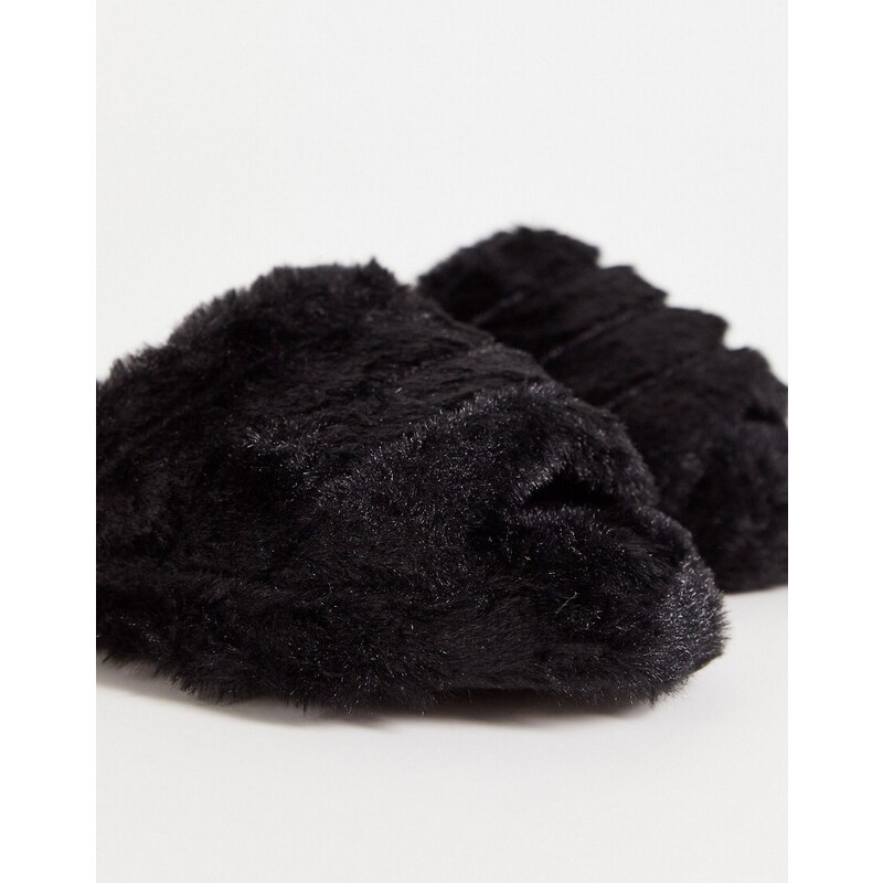 Truffle Collection - Pantofole nere soffici con punta aperta-Nero