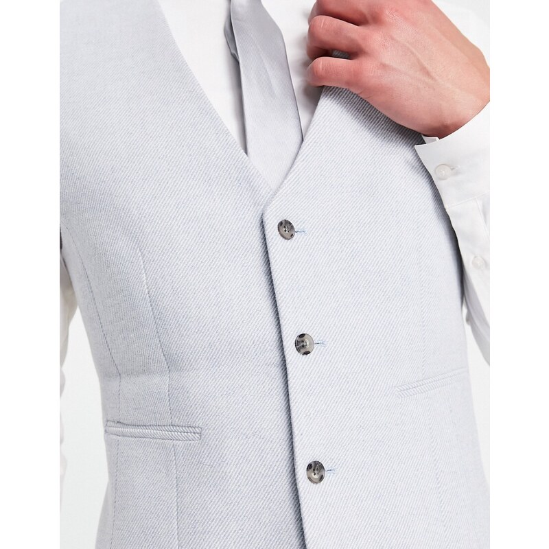 ASOS DESIGN - Gilet da abito super skinny azzurro in twill di misto lana-Blu