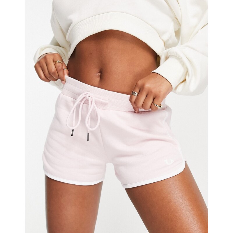True Religion - Pantaloncini della tuta rosa pallido con logo floccato-Viola