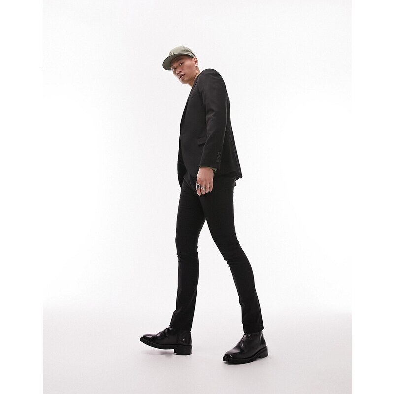 Topman - Giacca da abito super skinny testurizzata, colore nero-Black