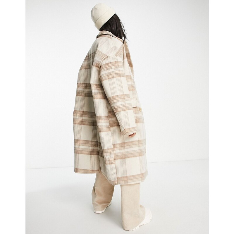 Sixth June Plus - Cappotto taglio lungo oversize effetto lana quadri scozzesi in tonalità neutre-Bianco