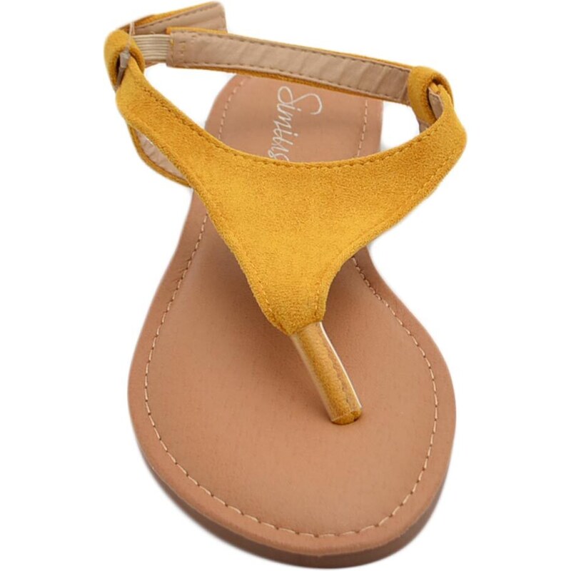 Malu Shoes Sandalo basso giallo infradito in morbida alcantara cinturino alla caviglia fondo imbottito in memory comoda estate
