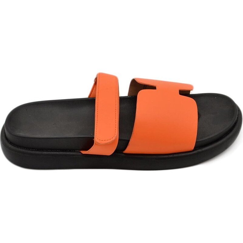 Malu Shoes Pantofole ciabatte donna arancione platform zeppa nera con fascia e fibbia strappo regolabile su dorso comodo
