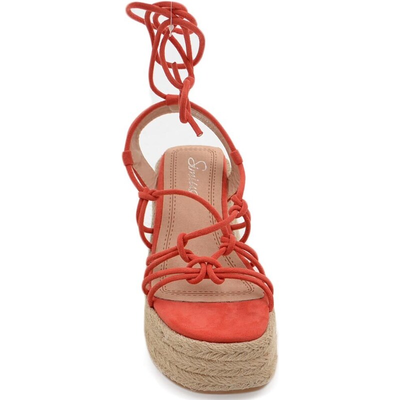 Malu Shoes Zeppa donna corallo morbidi lacci intrecciata alla schiava con fondo paglia asimmetrico platform moda estate donna