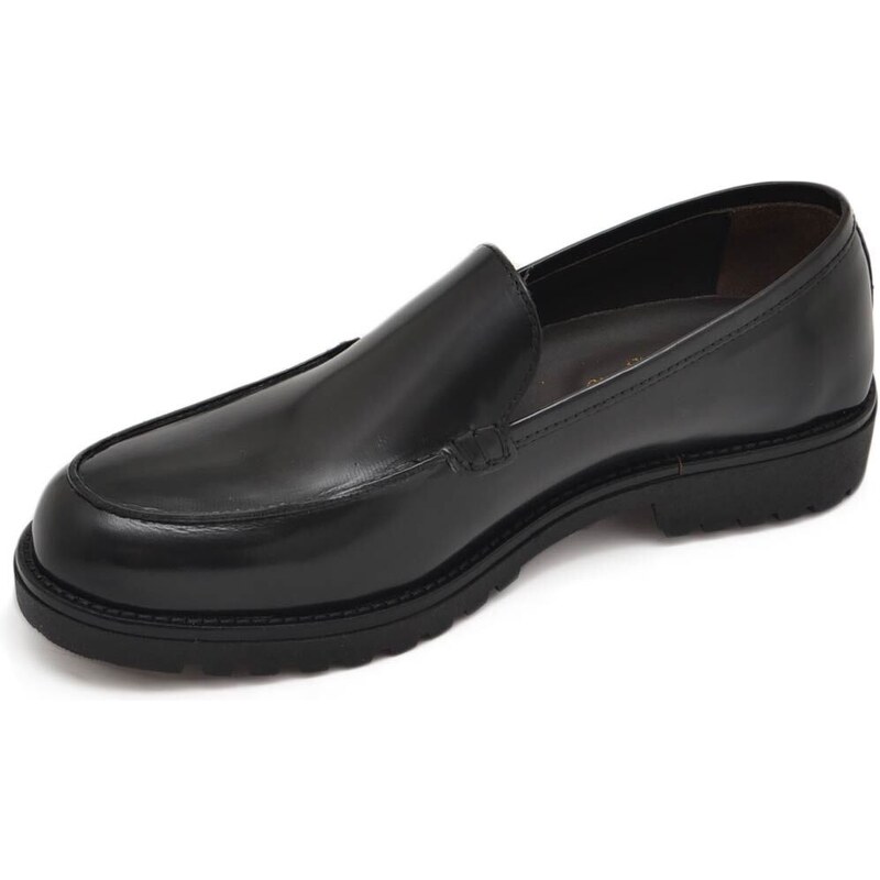 Malu Shoes Scarpe mocassino uomo vera pelle abrasivato nero semilucido liscio con gomma alta ziglinata classico made in italy