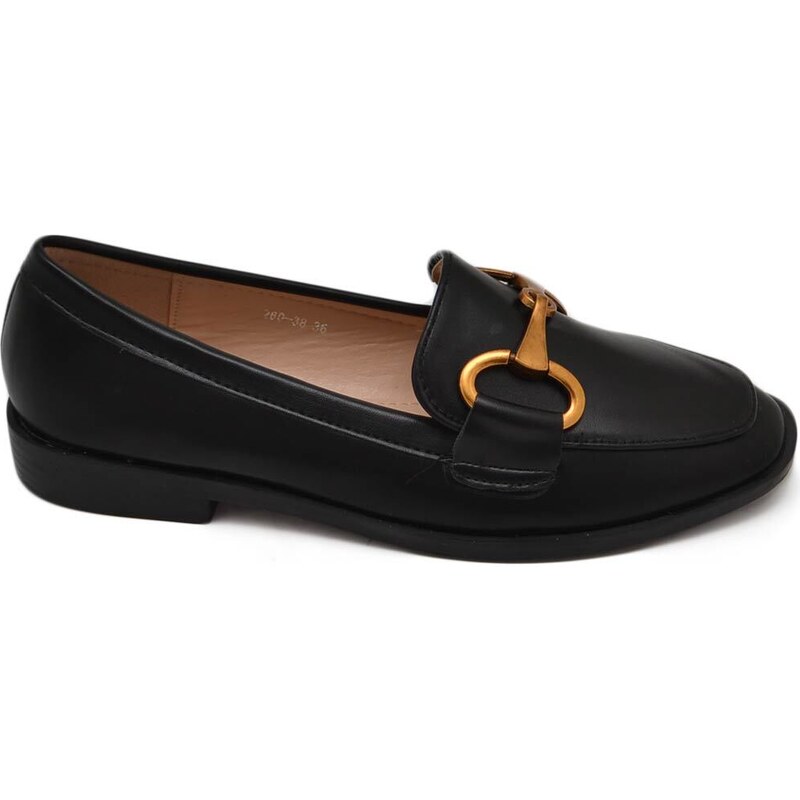 Malu Shoes Mocassino donna pantofola in pelle nero con morsetto dorato suola in gomma antiscivolo