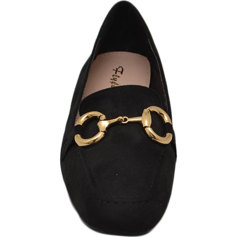 Malu Shoes Mocassino donna pantofola in camoscio nero con morsetto dorato suola in gomma antiscivolo