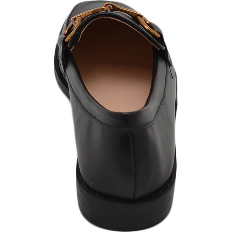 Malu Shoes Mocassino donna pantofola in pelle nero con morsetto dorato suola in gomma antiscivolo