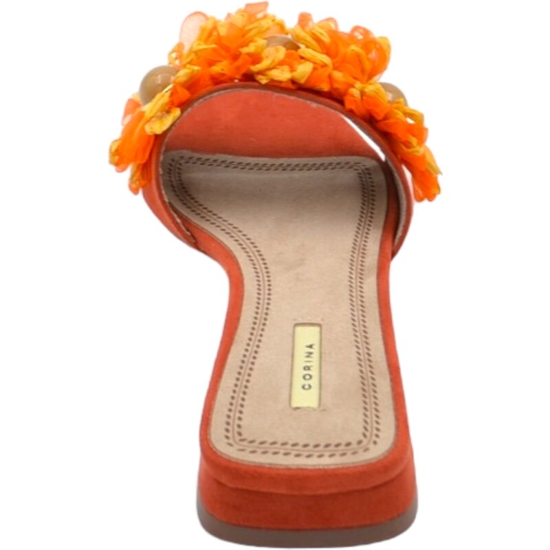 Malu Shoes Pantofoline donna mule arancione con applicazioni floreale voluminosa colorata punta quadrata morbide tacco largo 1 cm