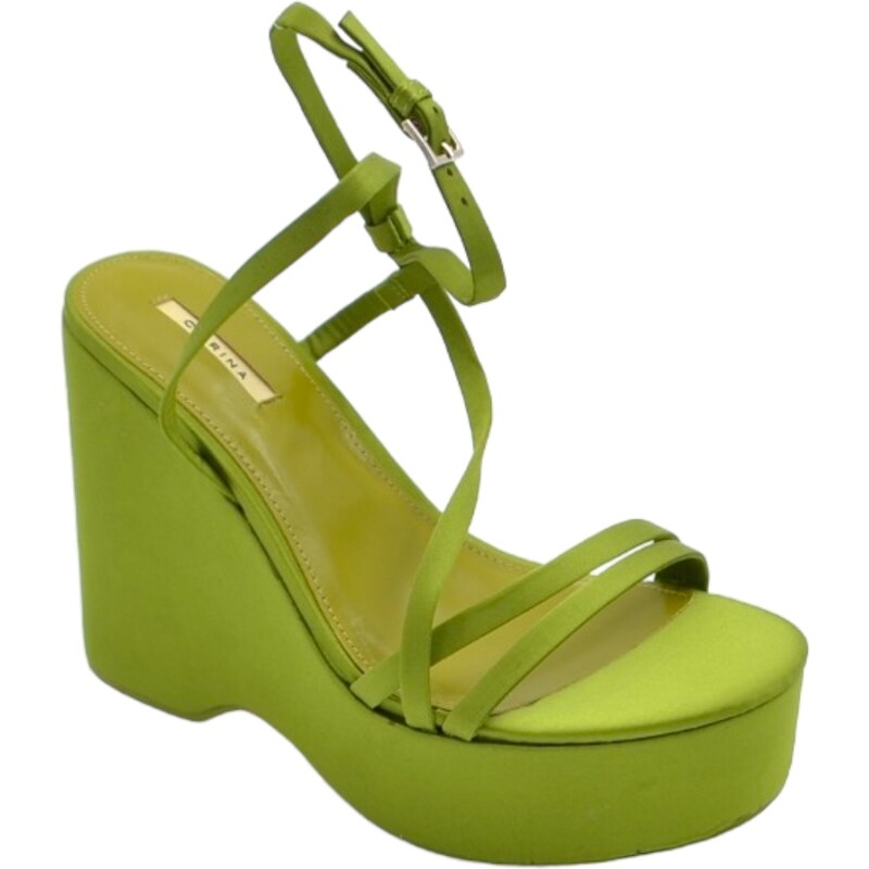 Malu Shoes Zeppa donna verde in pelle chiusura alla caviglia fondo tono su tono asimmetrico platform zeppa 10cm plateau 3cm