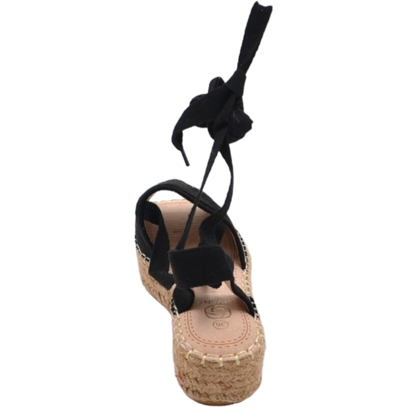 Malu Shoes Espadrillas donna aperte ai lati in camoscio nero con lacci alla schiava open toe zeppa 3 cm comodo estivo