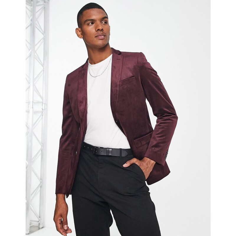 French Connection - Blazer in velluto bordeaux-Rosso