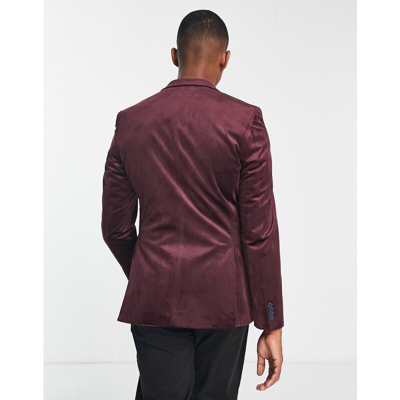 French Connection - Blazer in velluto bordeaux-Rosso