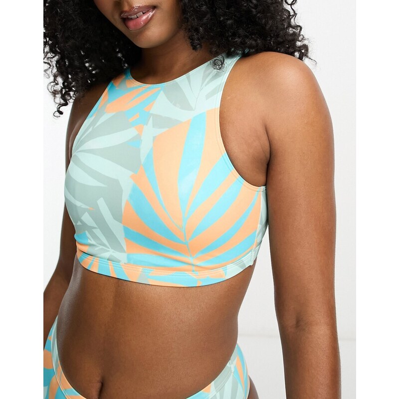 ROXY - Pop Up - Crop top bikini taglio lungo con stampa tropicale-Multicolore