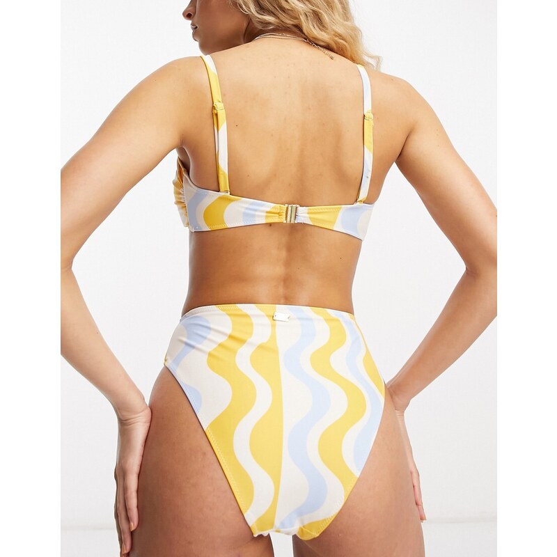 Chelsea Peers - Slip bikini a vita alta con stampa a onde arancione e blu