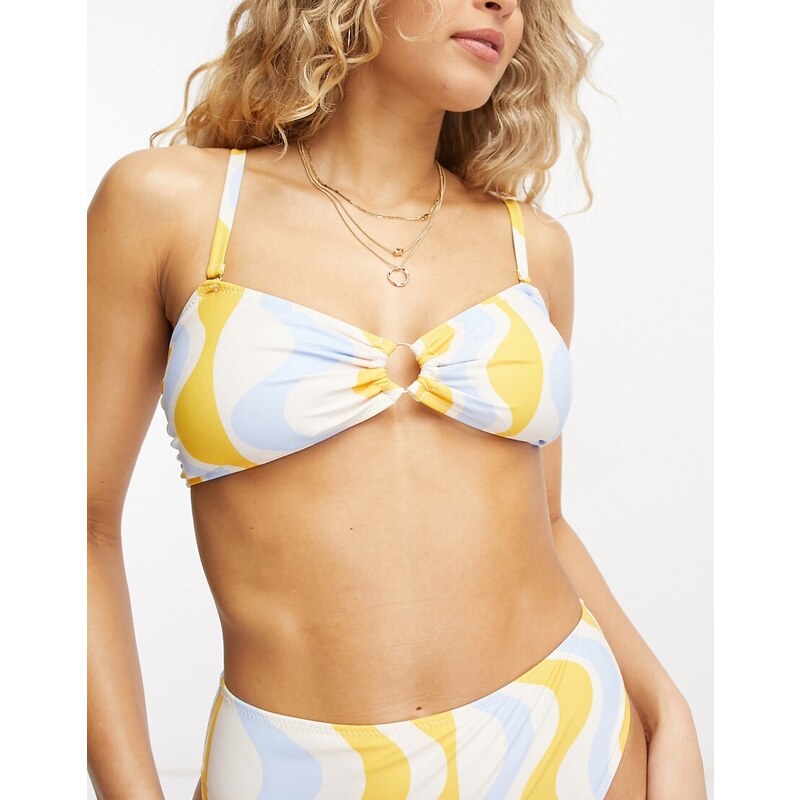 Chelsea Peers - Top bikini a fascia con stampa a onde arancione e blu