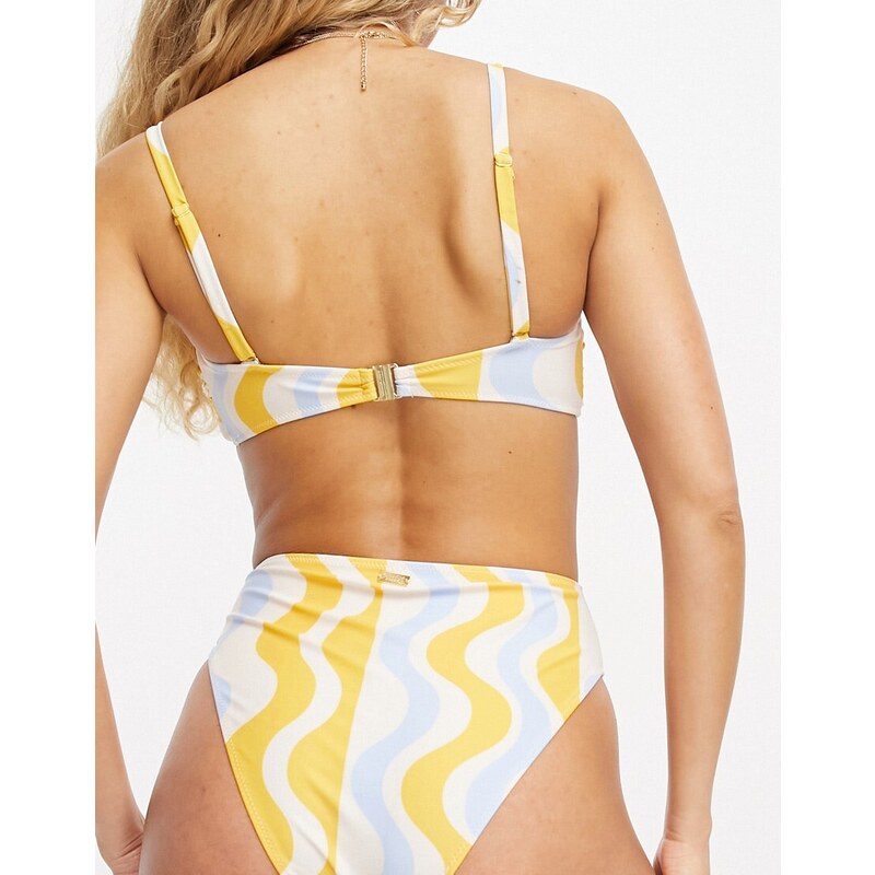 Chelsea Peers - Top bikini a fascia con stampa a onde arancione e blu