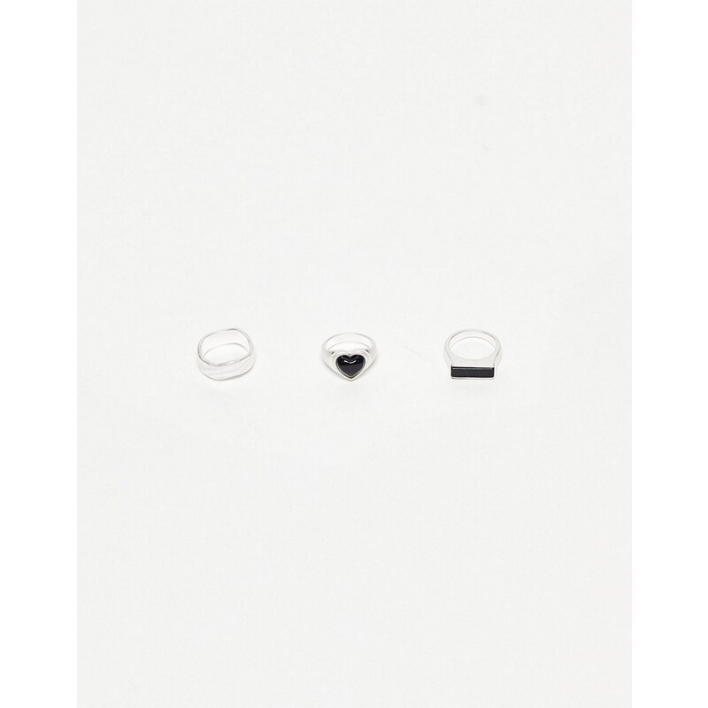 Topshop - Confezione di 3 anelli color argento con cuore