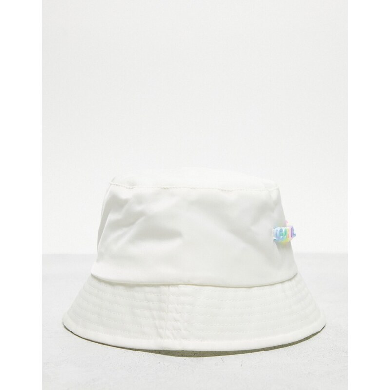 COLLUSION Unisex - Cappello da pescatore da festival in nylon bianco con logo con perline