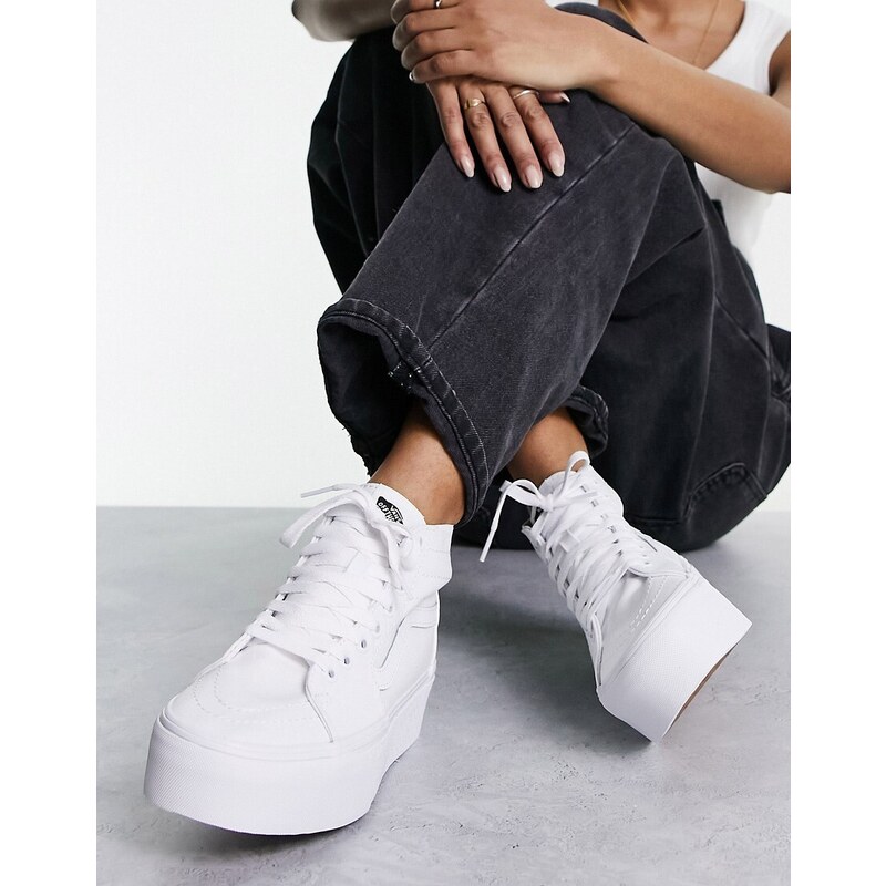 Vans - SK8-Hi - Sneakers bianche con suola rialzata-Bianco