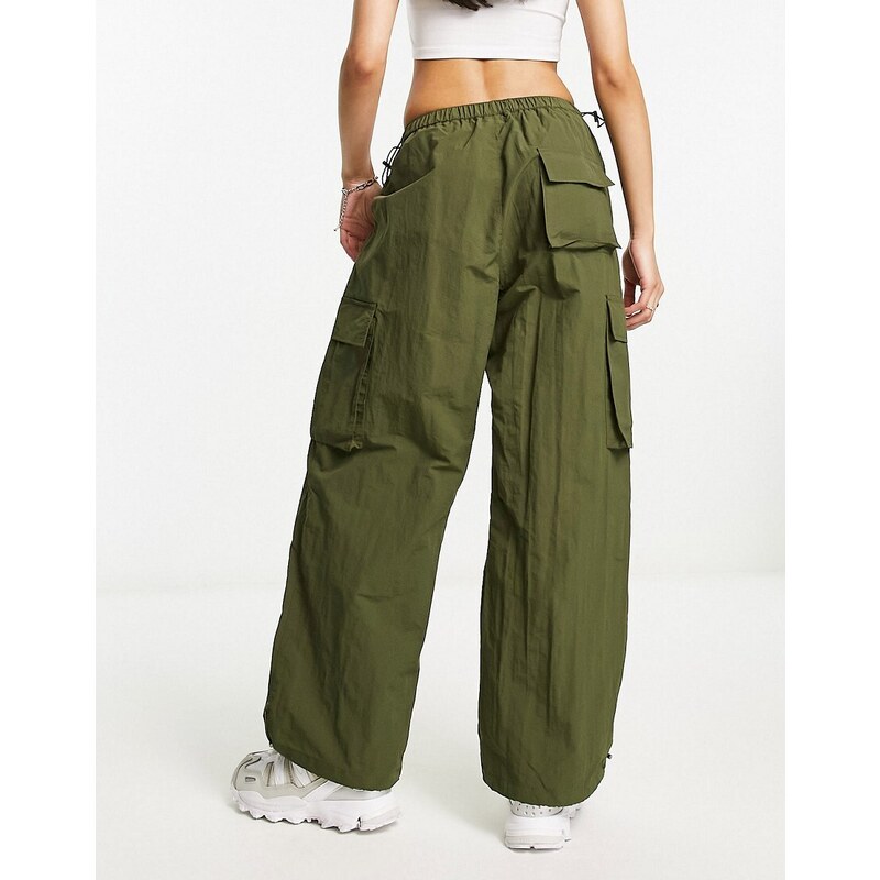 Sixth June - Pantaloni kaki in ripstop stile paracadutista con tasche sul retro e ricami-Verde
