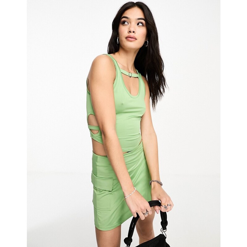 Only - Crop top verde con cut-out in coordinato