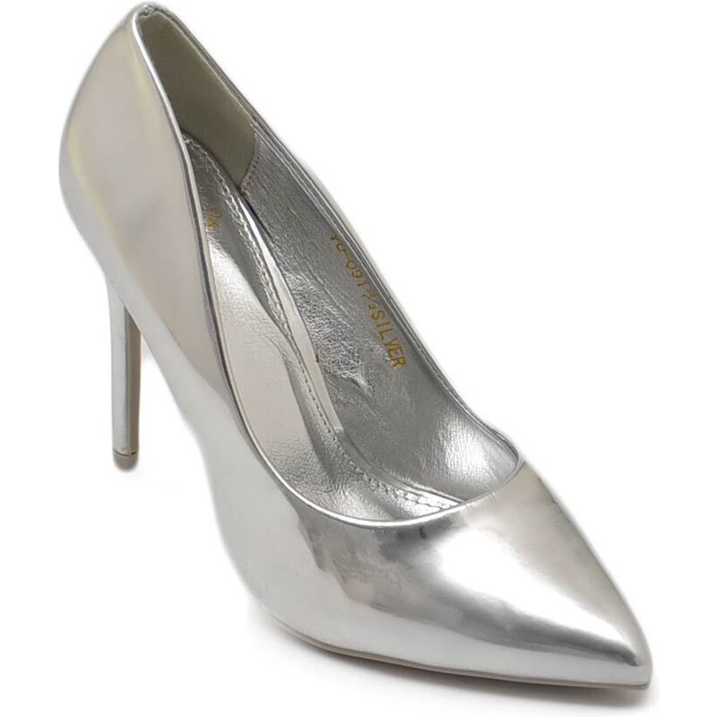 Malu Shoes Decollete' donna scarpa a punta in vernice lucido argento con tacco a spillo 12 cm linea basic