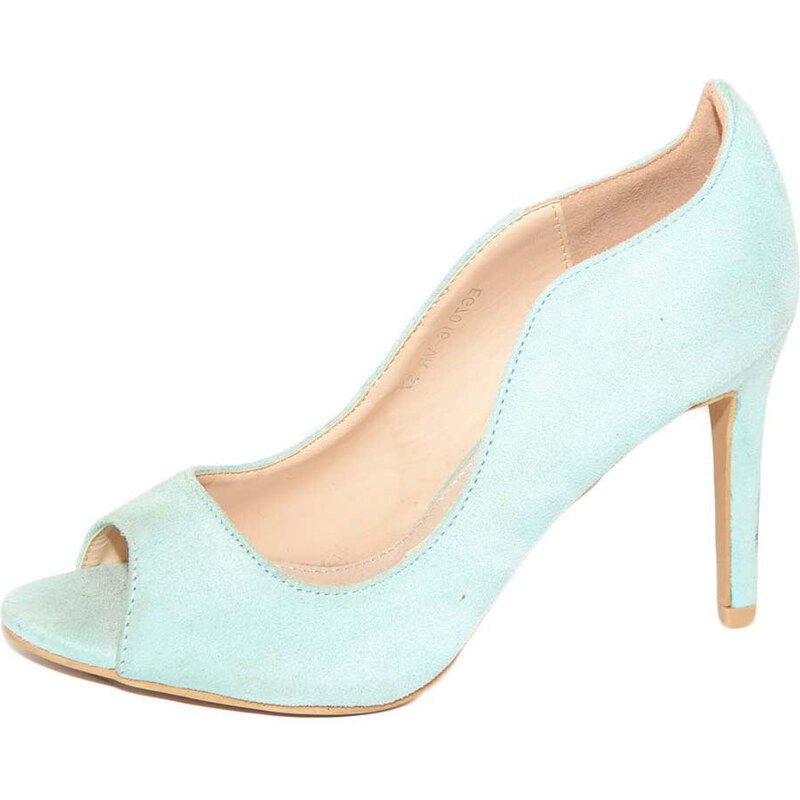 Malu Shoes Sandalo donna spuntatIna polvere camoscio tacco a spillo 10 ondulata ai lati azzurra open toe moda donna