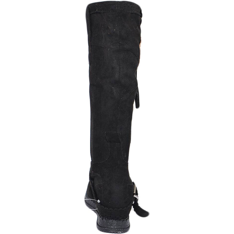 Malu Shoes Stivali donna indianini nero al ginocchio con frange zeppa interna 5 cm e stemma scamosciati alti moda ibiza