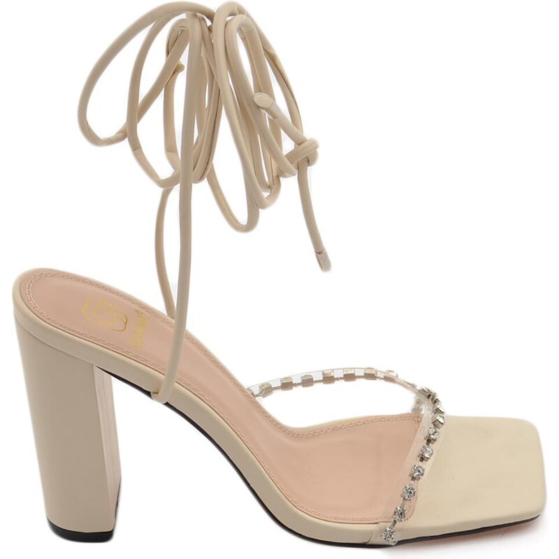 Malu Shoes Sandalo donna gioiello open toe beige intrecciato tacco doppio 10 strass luccicanti cerimonia lacci alla caviglia