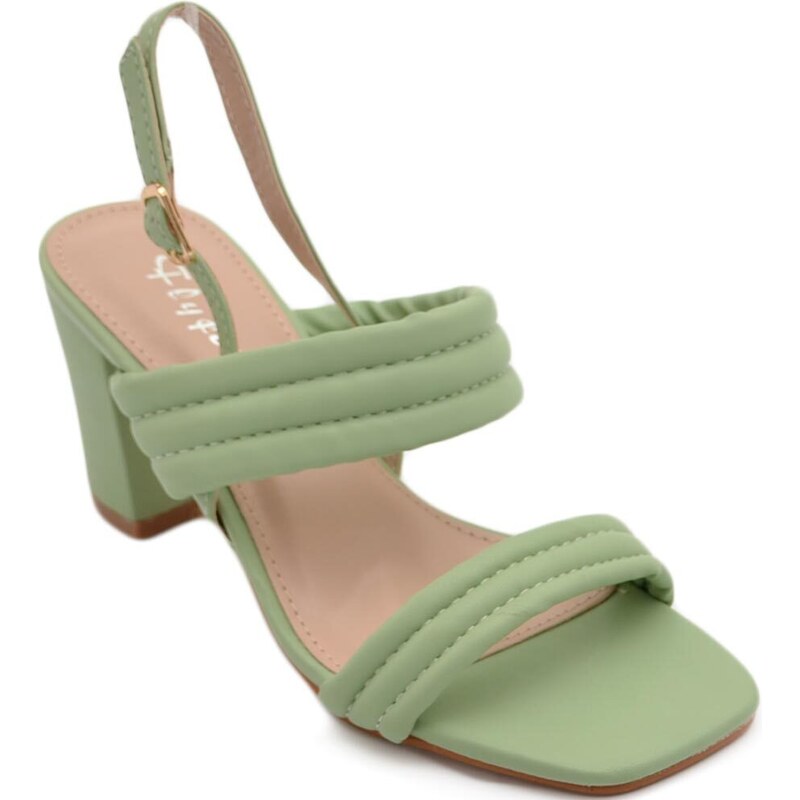 Malu Shoes Sandalo donna verde sabot con tacco largo comodo 5 cm doppia fascia effetto imbottito moda estate