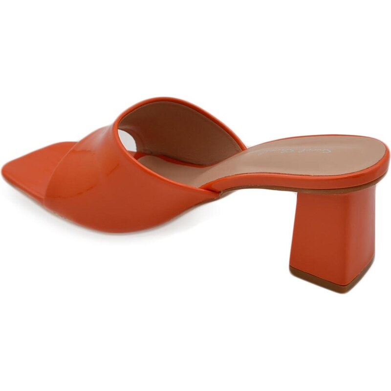 Malu Shoes Sandali donna mules sabot con tacco grosso 7 cm fascetta larga lucidi arancione comodo ciabi moda tendenza