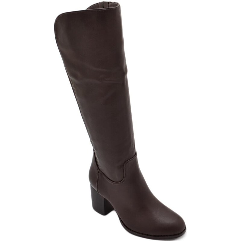 Malu Shoes Stivali donna alto punta tonda marrone gambale aderente elasticizzato alto al ginocchio tacco 5 plateau moda zip curvy