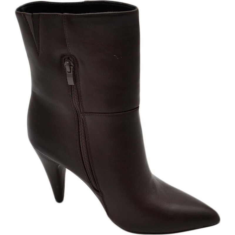 Malu Shoes Tronchetto stivaletto marrone a punta donna con tacco comodo 6 cm laterale e zip alla caviglia
