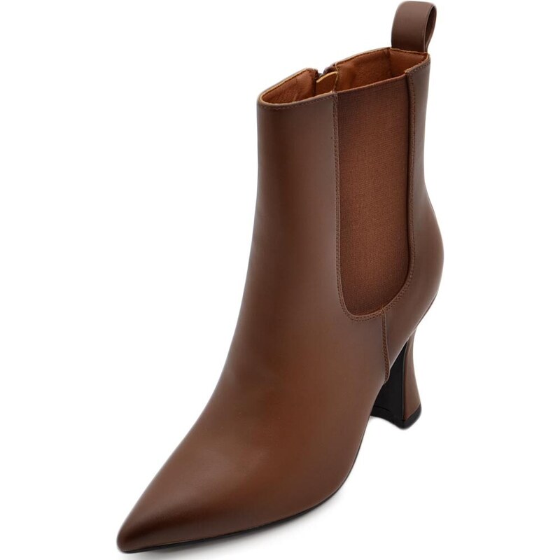 Malu Shoes Tronchetto stivaletto chelsea cuoio a punta donna con tacco comodo 6 cm elastico laterale e zip alla caviglia