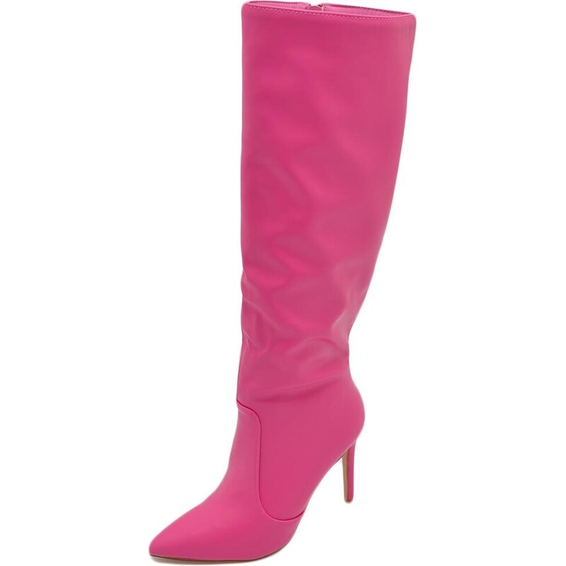 Malu Shoes Stivali alti donna al ginocchio in pelle rosa fucsia a punta tacco a spillo 12 cm zip lunga aderente moda linea Basic