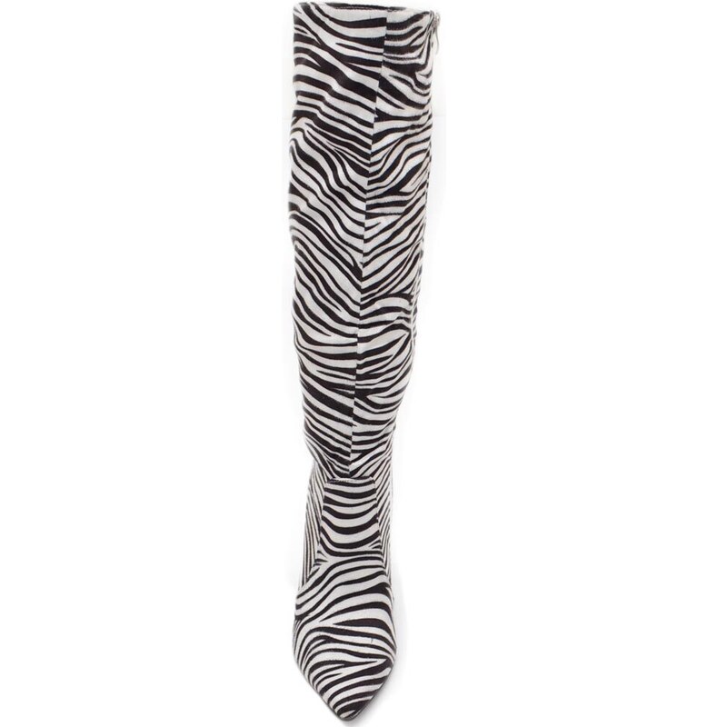 Malu Shoes Stivale alto donna in camoscio effetto zebrato con tacco a spillo 12 aderente con zip a punta sotto ginocchio